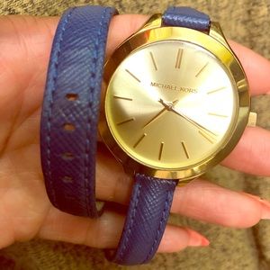 Michael Kors leather blue/gold wrap watch.